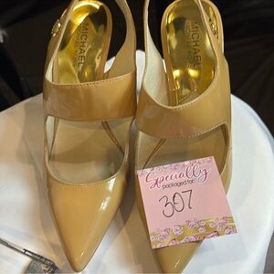 Michael Kors Tan Heels with Pointed Toe and Slingback Design